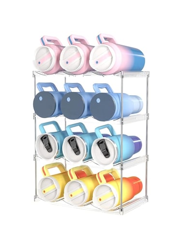 4 PCS Stackable Water Bottle Organizer for Cabinet,4.7" W X5.3"H Great for Stanley Yeti Bottle and Other Tumbler Organizer for Kitchen Cabinets,Clear Stackable Water Bottle Holder and Wine Rack
