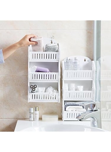 Free perforated wall racks bathroom multi-storey shelves bathroom table floor racks wash racks (2 pack)