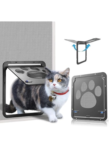 SYOSI Pet Screen Door Inside Screen Door for Cat Lockable Flap Sliding Screen Doggy Door Magnetic Small Dog Cat Door Screen Gate, 24 * 29cm