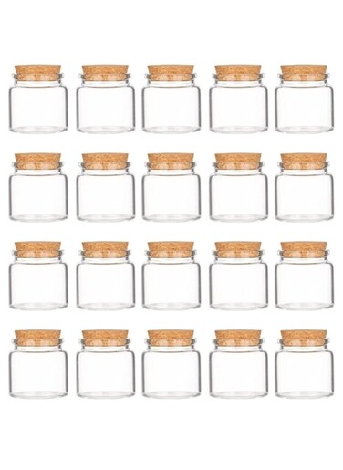 20 Pcs Cork Stoppers Glass Bottles 50ml Yogurt Pudding Bottle Mini Mason Jar Small Glass Bottles With Cork Lid for Wedding Favors Wishing Bottles