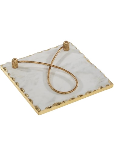 Mud Pie Gold Edge Napkin Holder, 8" x 8