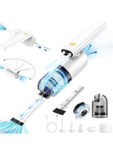 YOUWE7 Car Vacuum Cleaner High Power, 15000PA Mini Wireless Handheld Car Vacuum Cleaner Cordless with LED, Dust Buster and Blower, 180&deg;Foldable 6 in 1 Portable Vacuum Cleaner for Car (White)