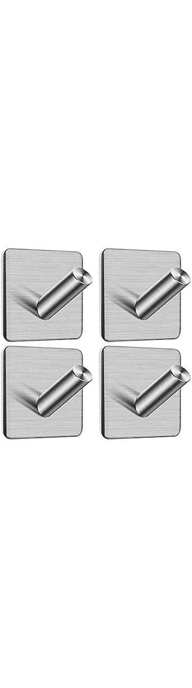 Sprinkle Silver Self Adhesive Hooks Wall Mounted Stainless Steel Shower Hooks,Kitchen and Bathroom Accessory Set(B-4PCS-Oblique hook)