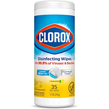 Clorox Disinfecting Wipes, 35 Wet Wipes, Crisp Lemon, Kills Viruses and Bacteria, Bleach Free 35 Wipes Pack of 2