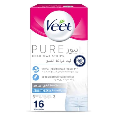 Veet Cold Bikini Wax Strips for Sensitive Skin, 16 Strips
