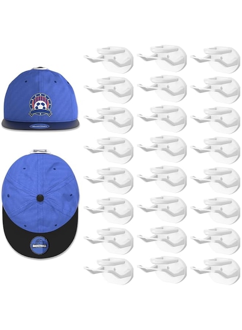 KASTWAVE 24 Pack Adhesive Hat Hooks for Wall, Strong Hat Rack for Baseball Caps, Hat Organizer Display for Home Decor, Hat Hold Hanger for Wall, Door, Closet, No Drilling - USA Patented (White)