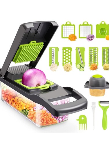 Chopper,Senbowe Multifunctional 13-in-1 Food Choppers Onion Chopper Vegetable Slicer Cutter Dicer Veggie chopper with 8 Blades,Colander Basket,Container for Salad Potato Carrot Garlic