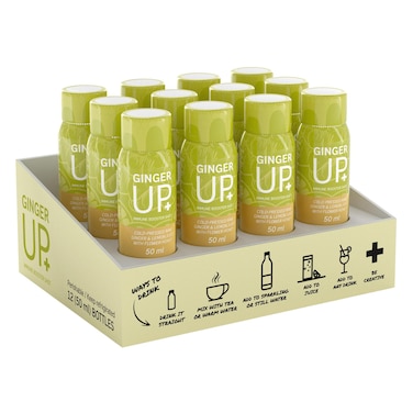 Aroma Ginger Up+ Cold-Pressed Raw Ginger and Lemon Juice with Flower Honey Immune Booster Shot, 50ml Pack of 12