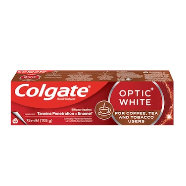 معجون أسنان كولجيت أوبتيك وايت لإزالة بقع القهوة والشاي والتبغ، 75 مل