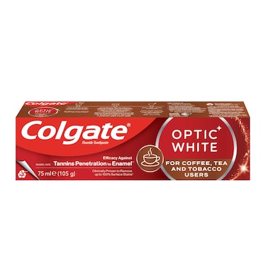 معجون أسنان كولجيت أوبتيك وايت لإزالة بقع القهوة والشاي والتبغ، 75 مل