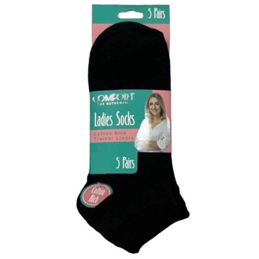 Comfort Women Socks, Plain Black, Free Size, 5 Pairs