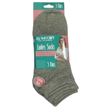 Comfort Women Socks, Plain Grey, Free Size, 5 Pairs