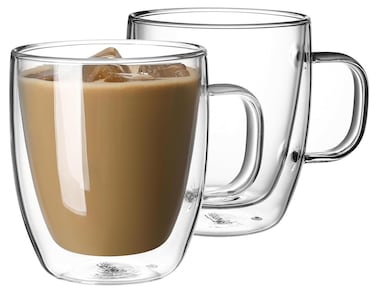2 Pcs Double Wall Insulated Glasses Espresso Mugs, Glass Coffee Mugs with Handle, Insulated Layer Coffee Cups, Clear Borosilicate Glass Mugs   Perfect Coffee Mugs for Espresso, Cappuccino, Latte, American,Tea Bag, Hot Beverages