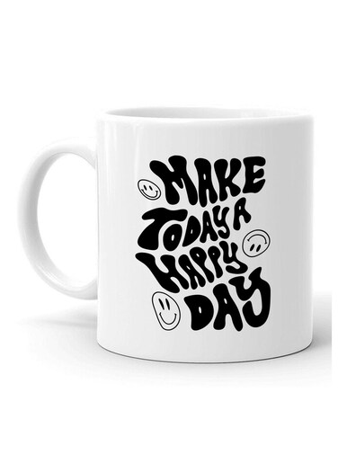 Your Wall Make Today A Happy Day Quotes Printed Ceramic Coffee Mug 325ml, Perfect Gifting by Spoil Your Wall