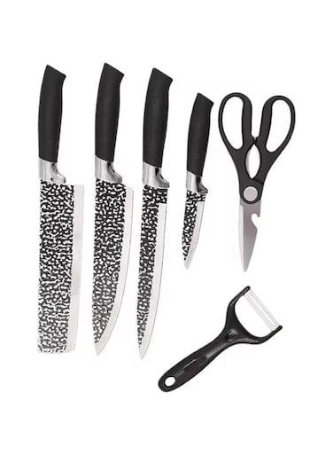 6 pcs Knife Set - Stainless Steel Sharp Professional Kitchen Chef Cooking Knives set with Black Handles