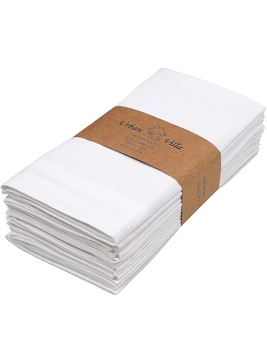 Urban Villa Dinner Napkins, 46x46 cm, 12 Pack, Ultra Soft Premium Quality 100% Cotton, Cloth Napkins, with Mitered Corners, Durable Hotel Quality, Pre Washed - White