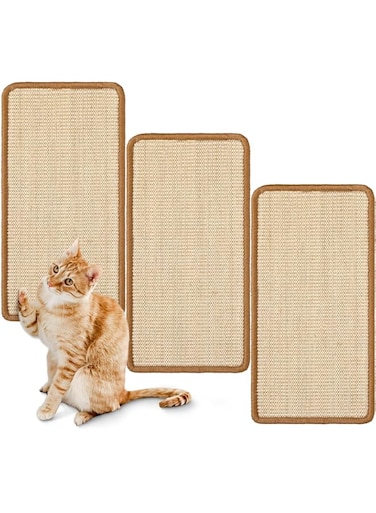 Mixweer 3 Pcs Wall Mounted Cat Scratching Post with Hook and Loop Strips, 9.8 x 19.7 Inch Wooden Sisal Cat Scratcher for Indoor Wall Furniture Vertical Cat Scratch Pad Cat Wall Furniture Protector
