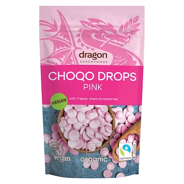 دراغون سوبر فودز قطرات الشوكولاته الوردية مع الفراولة المجففة بالتجميد، 200 غرام