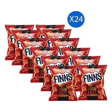 Finns, Tiffany Finns Crinkled Potato Chips Scorchin' Hot, 12g Pack of 24