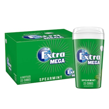 Wrigley's Extra Gum Mega Spearmint, Sugar Free Chewing Gum 23 Cubes, Pack of 6