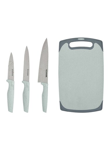 Cutting Board With Knife Set Silver/Green