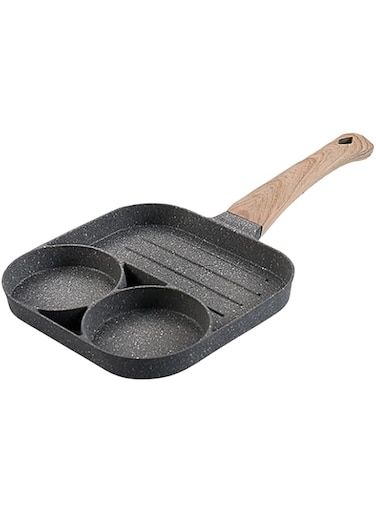 Blue Feather Products, Inc. Mini Egg Frying Pan, Three-in-one Divided Mini Pancake Pan, Non-stick Breakfast Pancake Pan, for making Egg, Bacon and Burgers