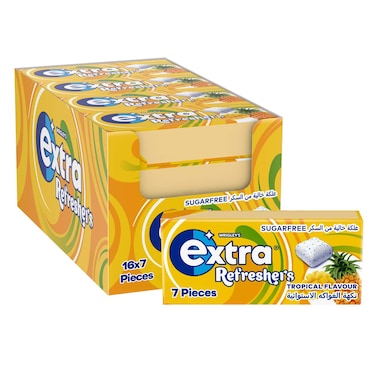 Wrigley's Extra Gum Refreshers Tropical, Sugar Free Chewing Gum Pack of 16x 7 Pieces
