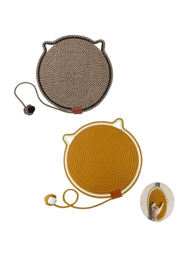Rayyan 2 PCS Cat Scratcher Mat, Natural Cotton Rope Cat Scratch Pad, 19.7'' Round Horizontal Floor Cat Scratching Pads for Indoor Cats, Cat Furniture Protector for Wall, Couch, Carpets, Sofas
