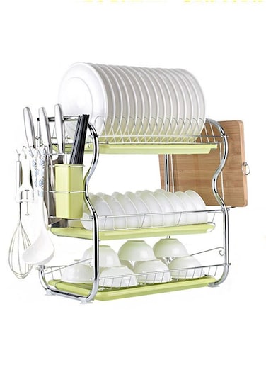 3 Tiers Dish Drying Rack and Drainboard Set for Kitchen Counter, Stainless Steel Dish Racks with Utensil Holder, Cutting Board Holder.
