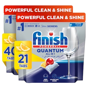 Finish Quantum All in 1 Dishwasher Tablets, Lemon Sparkle Scent, 61 Tabs