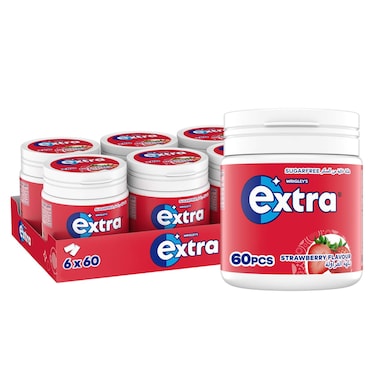 علك إكسترا المنعشة بنكهة الفراولة ، خالية من السكر، عبوة من 6 ×84 غ