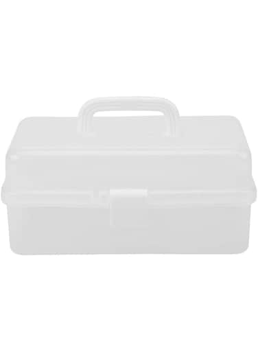 Walfront Transparent Foldable Three Layers Storage Box Tool Plastic Art Craft Supply Case Organizer Container Case with Handle(Transparent)