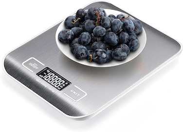 ECV Electric Kitchen Scale Digital Food 5Kg Measuring Range For Cooking Baking G Lb Oz Ml Kg Milk Stainless Steel Re Able, Silver, CX2012-5KG