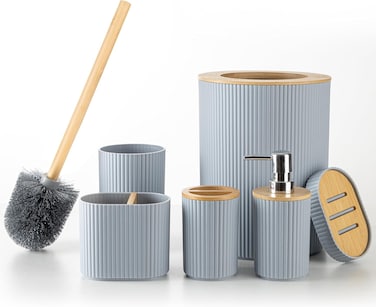 Bathroom Accessories Set 6 Pieces Bath Ensemble Includes Toothbrush Holder, Soap Dispenser, Toothbrush Cup, Soap Dish for Decorative Countertop and Housewarming Gift, Grey