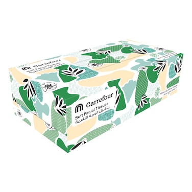 Carrefour Soft Facial Tissues Economic Box White 2 Ply 130 Sheet 1 Box