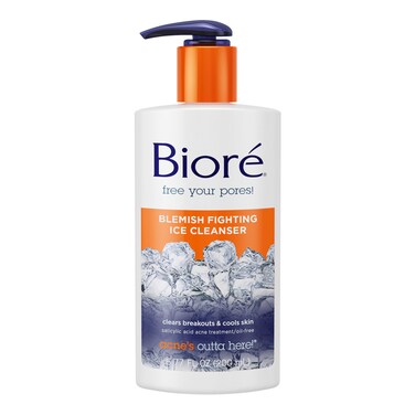 Biore Blemish Fighting Ice Cleanser, Salicylic Acid, Clears and Helps Prevent Acne Breakouts, Cools &amp; Refreshes Skin, Oil Free, 6.77 Ounce