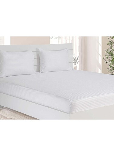 COLLECTION Stripe WHITE Twin Single size Fitted Sheet 120x200 cm with 2 Pillow Cases