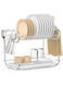 REKO - Dish Drying Rack, 2 Tier Dish Draining Board Set, Compact Dish Drainer for Kitchen Counter with Utensil Knife Holder, Chopping Board Holder and 3 Removable Draining Board (Silver)