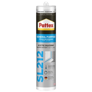 Pattex SL212 Acetoxy Silicone Sealant Transparent - 280ml   Water &amp; Temperature Resistance   Ideal for Sealing