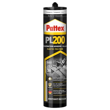 Pattex PL200 Construction Adhesive - 380g   Water-Based Silicone   High Initial Tack   Solvent-Free &amp; Paint-Compatible