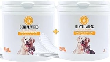 StarDotHash Pet Dental finger Wipes for Teeth Cleaning of Dogs &amp; Cats- 110 Pcs breath freshener Double Sided Dog wipes to remove plaque &amp; Tartar- Oral Cleansing Teeth Wipe Pads for all breed (110)