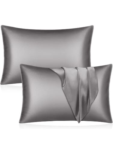 Satin Silk Pillow Case Cover for Hair and Skin, Soft Breathable Smooth Both Sided Silk Pillow Cover Pair (Queen - 50 x 75cm - 2pcs - Dark Grey)