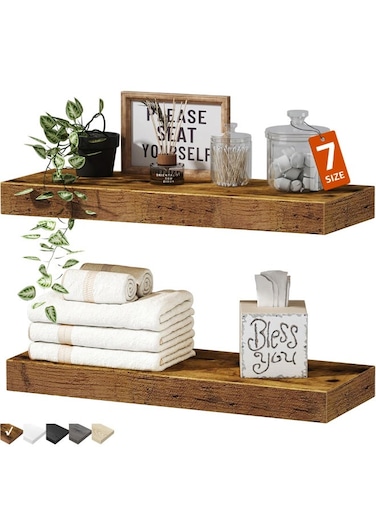 2Pcs Wall-Mounted Floating Shelves with Metal Brackets   Brown Tiger Wood Grain Display Shelf   Farmhouse Home Decor Multi-Functional Organizer For Bathroom, Living Room, Kitchen, Bedroom Storage and Plant Stand   40*15*1.5cm