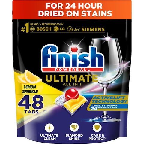 Finish Powerball Ultimate All in One Dishwasher Detergent, Lemon Sparkle Scent, 48 Tablets