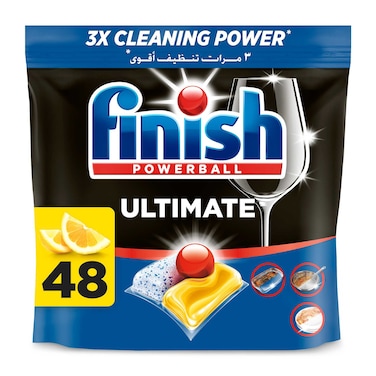 Finish Ultimate Dishwasher Tablets, Lemon Sparkle Scent, 2x More Cleaning Power, 48 Tabs
