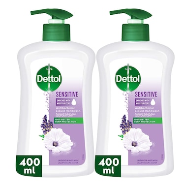 Dettol Sensitive Liquid Handwash Pump, Lavender &amp; White Musk Scent, 400ml Pack of 2