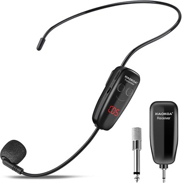 Head Microphone,Wireless Microphone Headset,LED Digital Display Wireless Mic for Fitness,165FT Range,for Amplifier,Mic Speaker,PA System, UHF