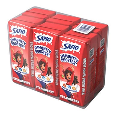 Safio Strawberry UHT Milk 185ml Pack of 6