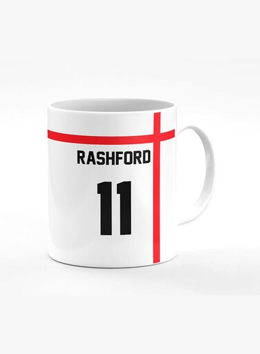 Designer Printed Coffee Mug with Heavy Duty Handle 11oz Ceramic Personalised Gift Mugs Cup [Microwave Safe &amp; Dishwasher Proof] -Football Team - England Player Name - Rashford