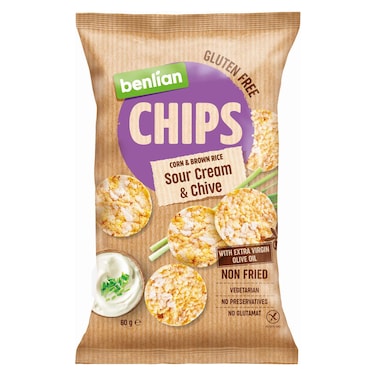 Benlian Sour Cream and Chive Flavoured Corn and Brown Rice Chips, 60g